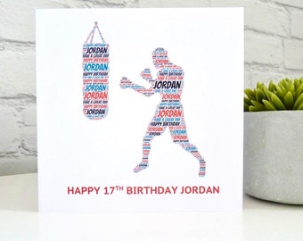 Personalised Boxing Birthday Card, Boxer & Punchbag Birthday Card, Personalised Word Art Card, Special Card, Personalised Birthday Card