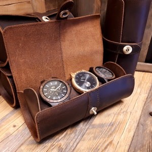 Étui de rangement pour montres, rouleau de montres en cuir pleine fleur, cadeau pour mari, support de protection pour montre, cadeau d'anniversaire, cadeau de garçon d'honneur, cadeau de fête des pères