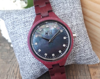 Orologio in legno inciso, orologi in legno per lei, orologio da