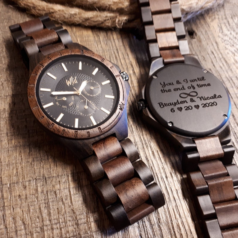 Houten horloge, bruidsjonkers kijken, bruidegom cadeau, Valentijnsdag geschenk, houten horloge mannen, bruiloft, herenhorloge, cadeau voor heren, vaderdagcadeau, TN30 afbeelding 1