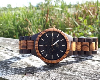 Personalized Zebra & Sandalwood Watch, Engraved Wooden Watch