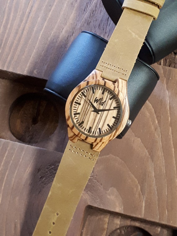 Analog Watch Watches For Fathers Teakwood Leather Black Men's