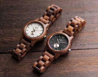 Natural Walnut Wood Watch, Silver Markers, Quartz Movement, Gift Timepiece