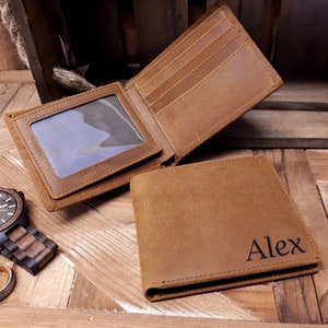 Cartera de cuero personalizada para hombre, cartera de cuero de grano completo, cartera RFID, cartera para hombre, cuero en apuros, cartera marrón, padres
