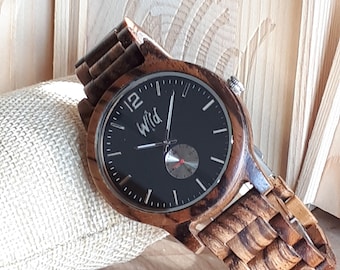 Zebrawood Engraved Watch, Mens Personalized Gift, Miyota Quartz Movement