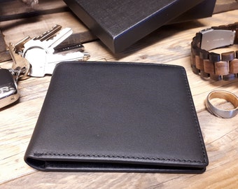 Cartera plegable de cuero negro personalizada, RFID, regalo para padrinos de boda