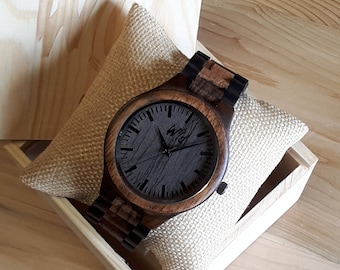 Reloj de sándalo y madera de cebra grabado, reloj minimalista de madera, regalo para él.