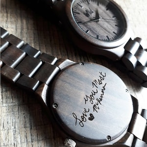 Wood Watch, father of the groom, Handwriting engraving watch, Groomsmen gift, wooden watch, Mens watch, Handwriting, boyfriend gift, TOP300 image 3