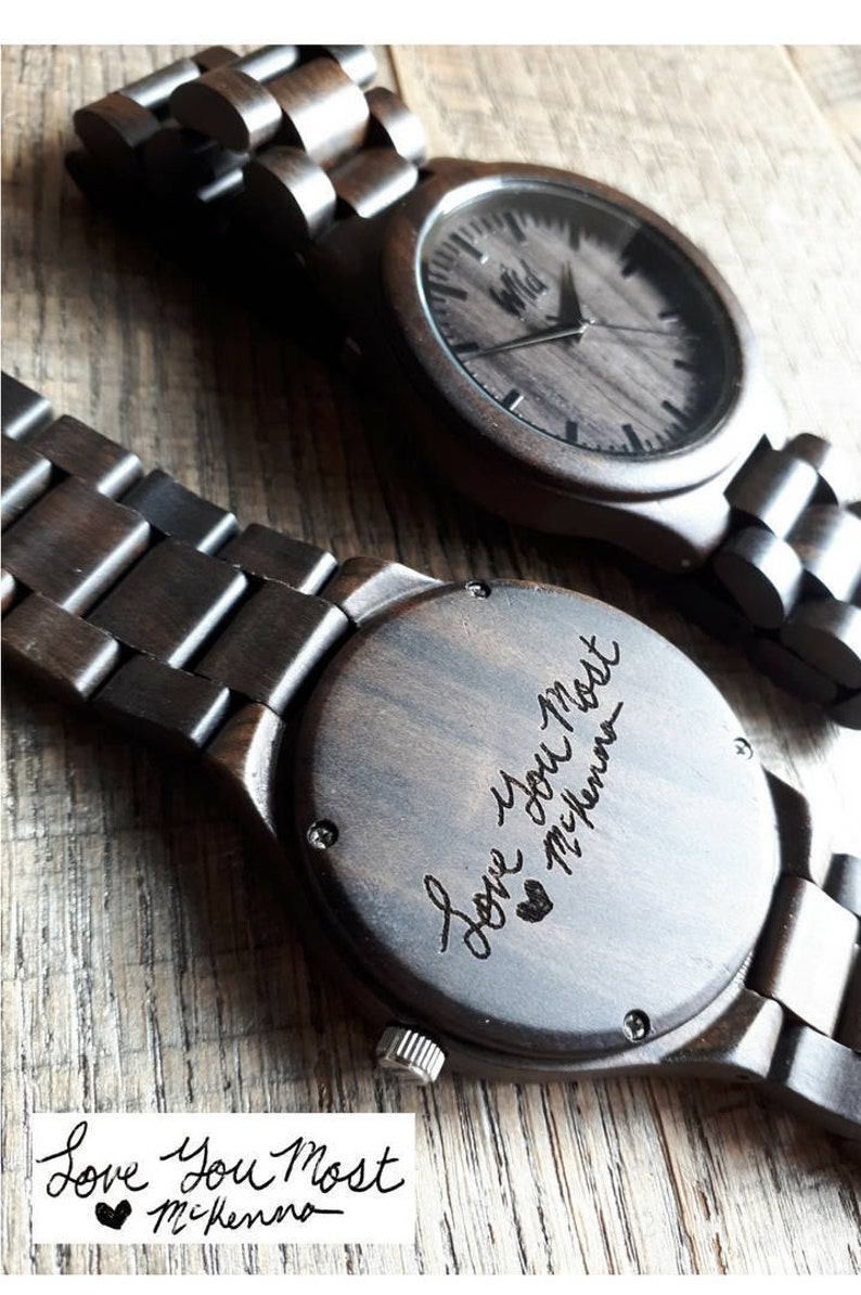 Wood Watch, father of the groom, Handwriting engraving watch, Groomsmen gift, wooden watch, Mens watch, Handwriting, boyfriend gift, TOP300 image 3