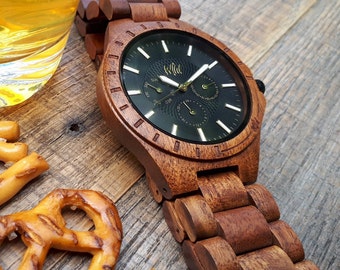 Engraved Koa Wood Watch, Gift for Husband, Personalized Men's Watch