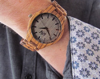 Engraved Zebrawood Watch, Personalized Gift, Anniversary Gift