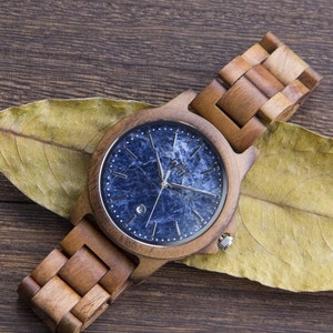 Blue Marble Face Watch, Engraved watch, Watch for mens, Marble Face Watch, Birthday Gift For Him, Mens gift, wedding gift, Graduation Gift