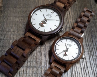 Couples Wooden Watch Set, Engraved Anniversary Gift