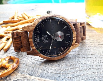 Zebrawood Watch, Personalized Engraved Gift, Miyota Quartz Movement
