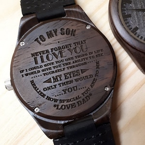 Wood Watch, personalized watch, engraved watch, Mens watch, To My Son , custom wooden watch, Custom Handwritingt, DR219