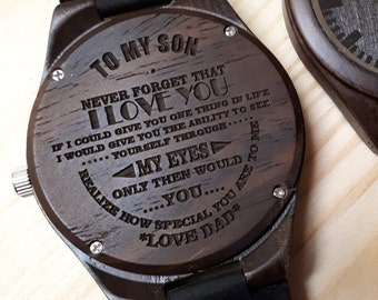Wood Watch, personalized watch, engraved watch, Mens watch, To My Son , custom wooden watch, Custom Handwritingt, DR219