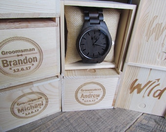Custom Engraved Wood Watch, Groomsman Gift, Wooden Box