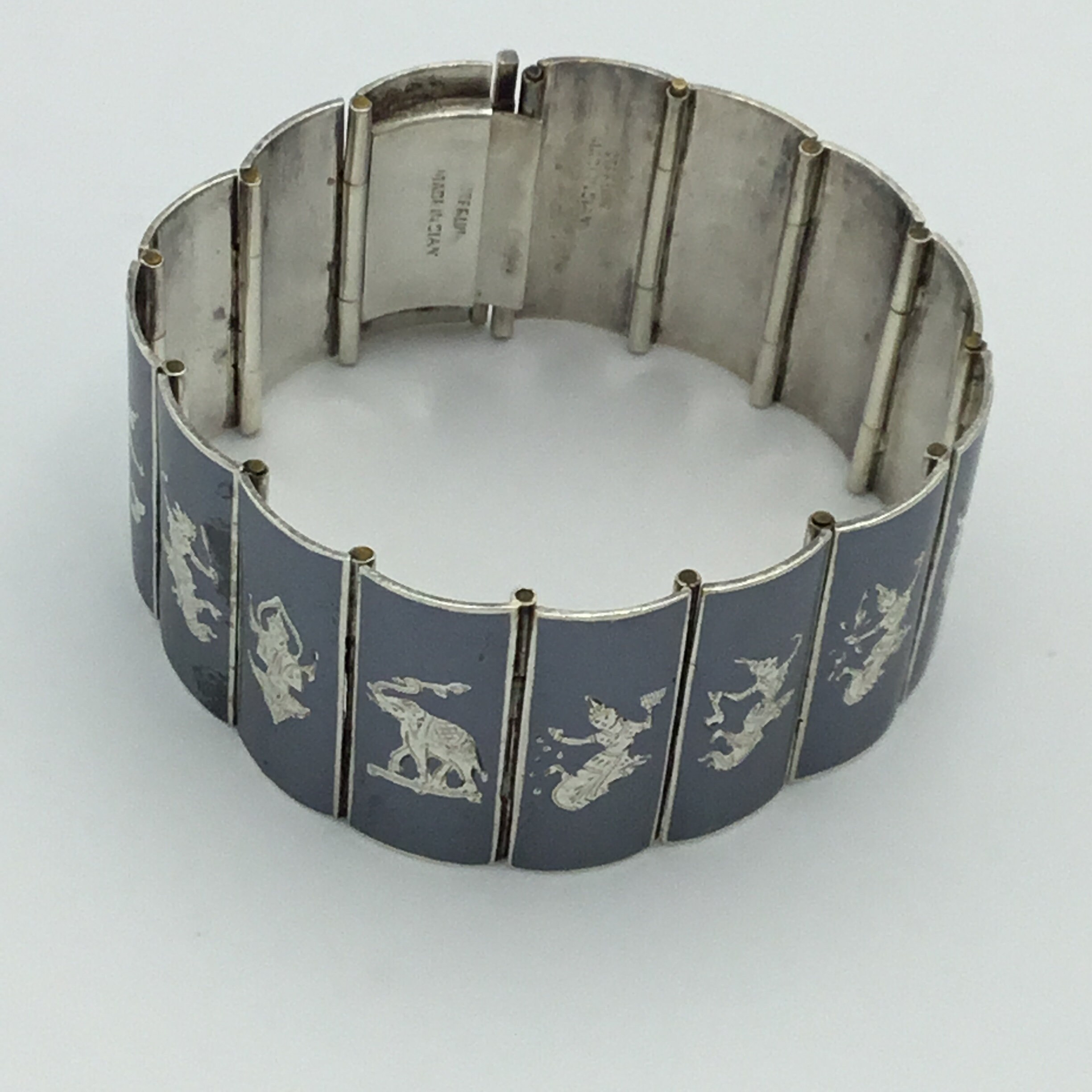 1950’s　black×gray silver l bracelet Vintage Silver 1940s to 1950s 2.7cm Wide Black Niello Enamel