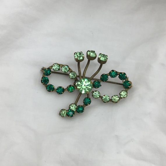 Vintage flower 1950s brass & emerald green and pe… - image 1