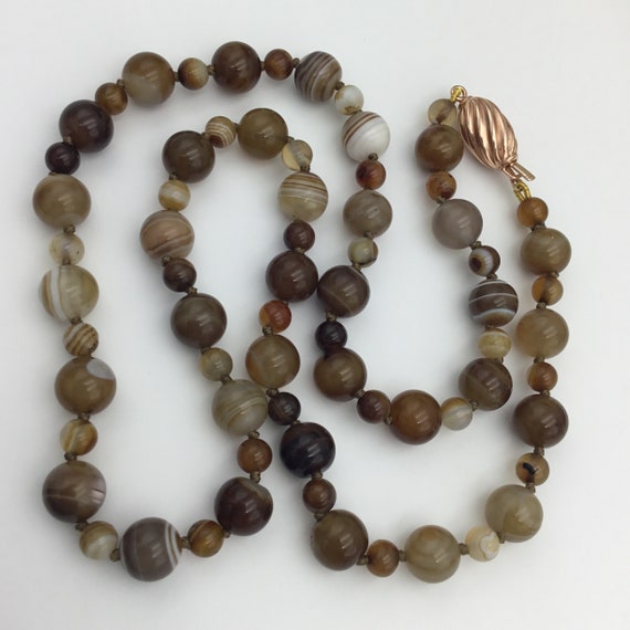 Banded agate gemstone brown and white long bead n… - image 7