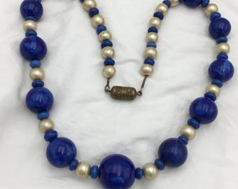 Collier Court Vintage Art Déco - Perles En Verre Ouraline Facettées - Occasion Ancien