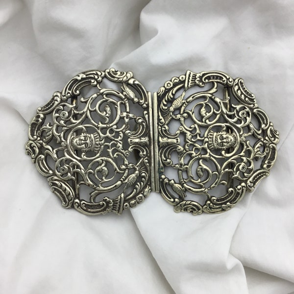 Antique large silver plate EPNS buckle. Arts and crafts C1910s England. Weight 33.1g. Size 8.8cm x 5cm widest