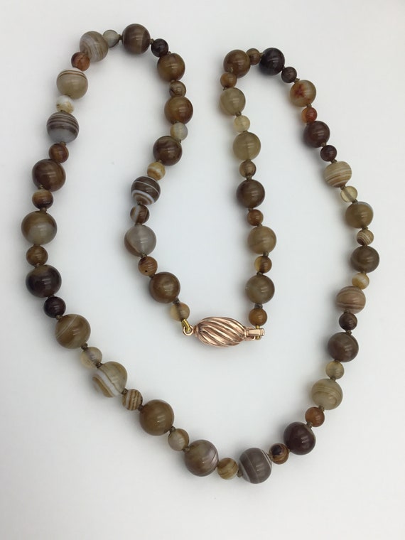 Banded agate gemstone brown and white long bead n… - image 10