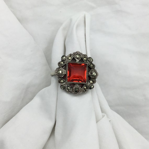 Art Deco C1930s to 1940s ruby red glass 8mm and S… - image 3
