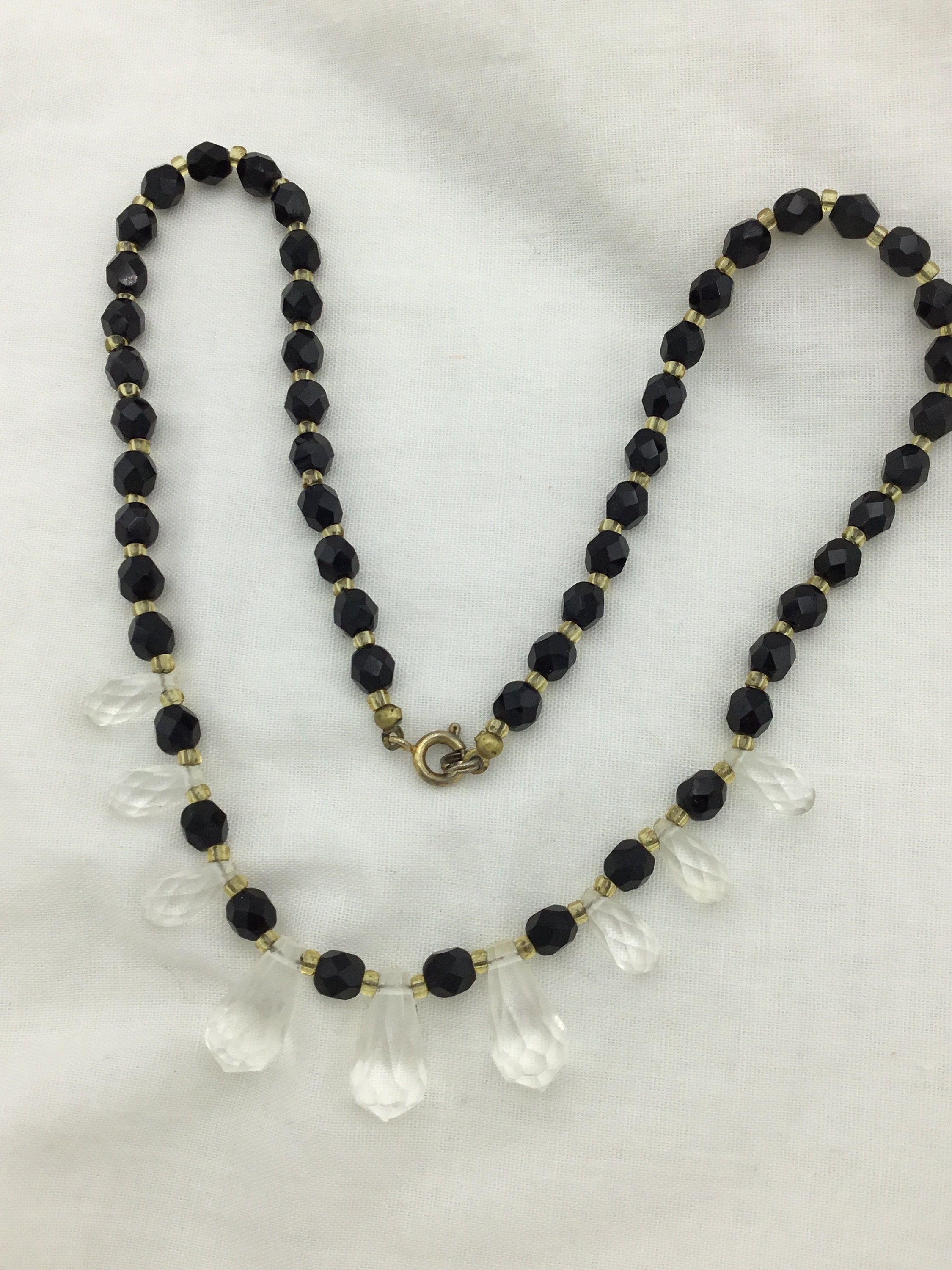 Vintage Art Deco Style Jet Black Glass Beads Round