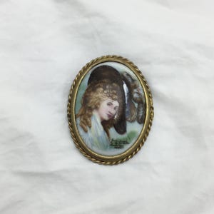 Broche Ancienne En Vermeil Et émail De Limoges - Miniature Signée ETYS, Argent, Occasion