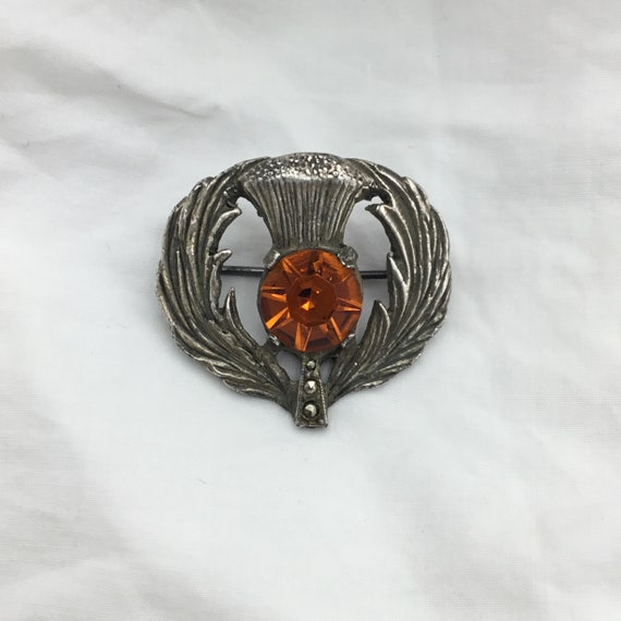 Vintage Scottish thistle orange glass stone faux … - image 5