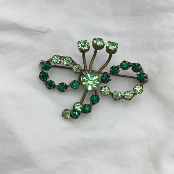 Vintage flower 1950s brass & emerald green and pe… - image 6