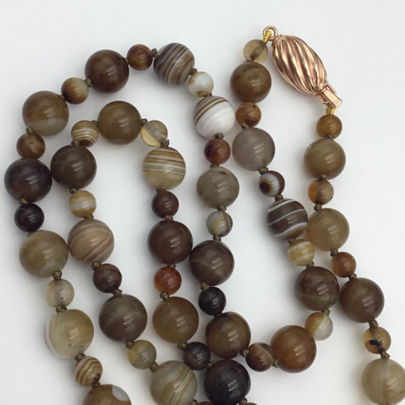 Banded agate gemstone brown and white long bead n… - image 3