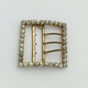 Antique Victorian to Edwardian gold on brass and white glass paste large square belt buckle 4.9cm. In good condition. Stones complete. C1890