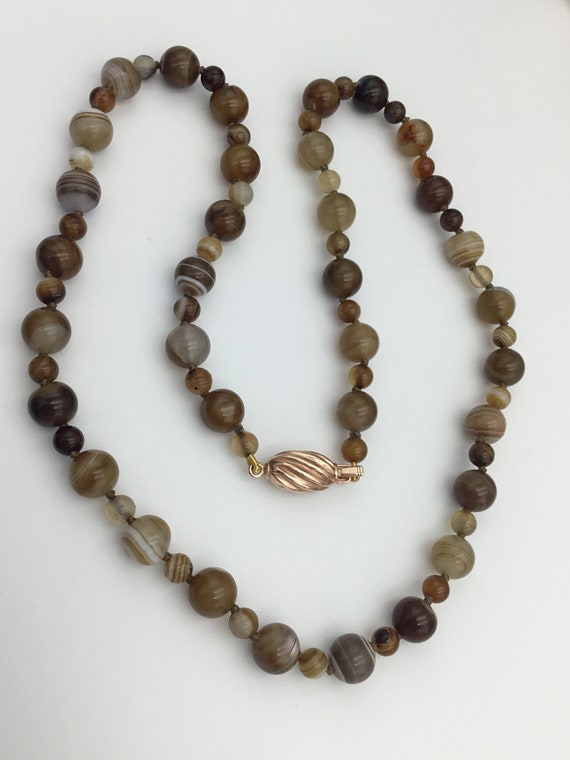 Banded agate gemstone brown and white long bead n… - image 2