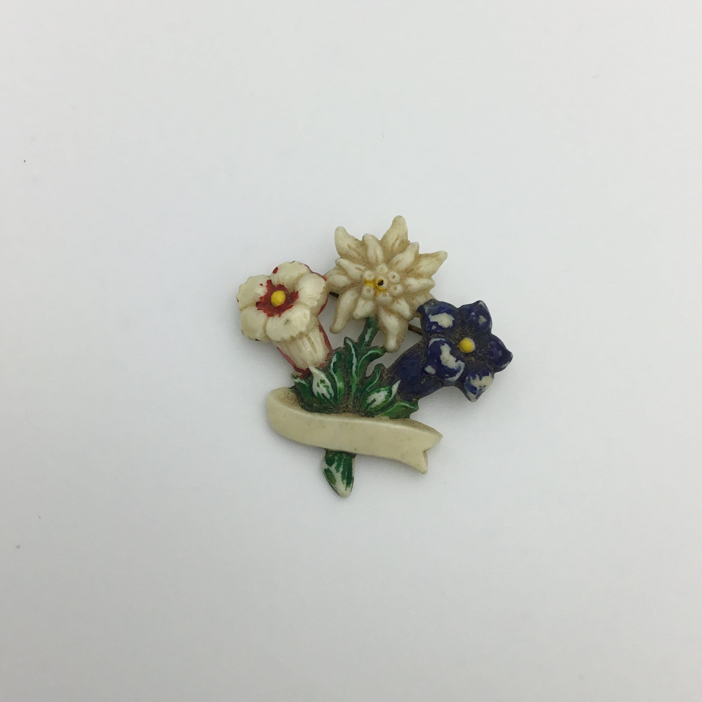 Broche Fleur Edelweiss En Plastique Blanc - Vintage, Antique Française