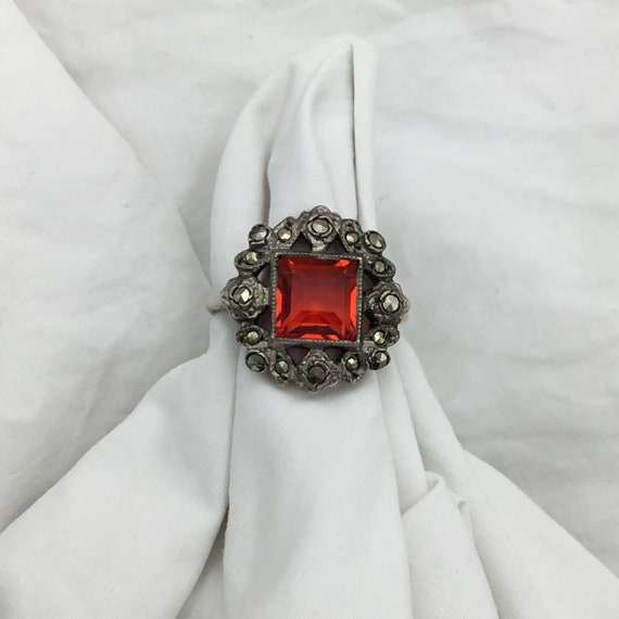 Art Deco C1930s to 1940s ruby red glass 8mm and S… - image 4
