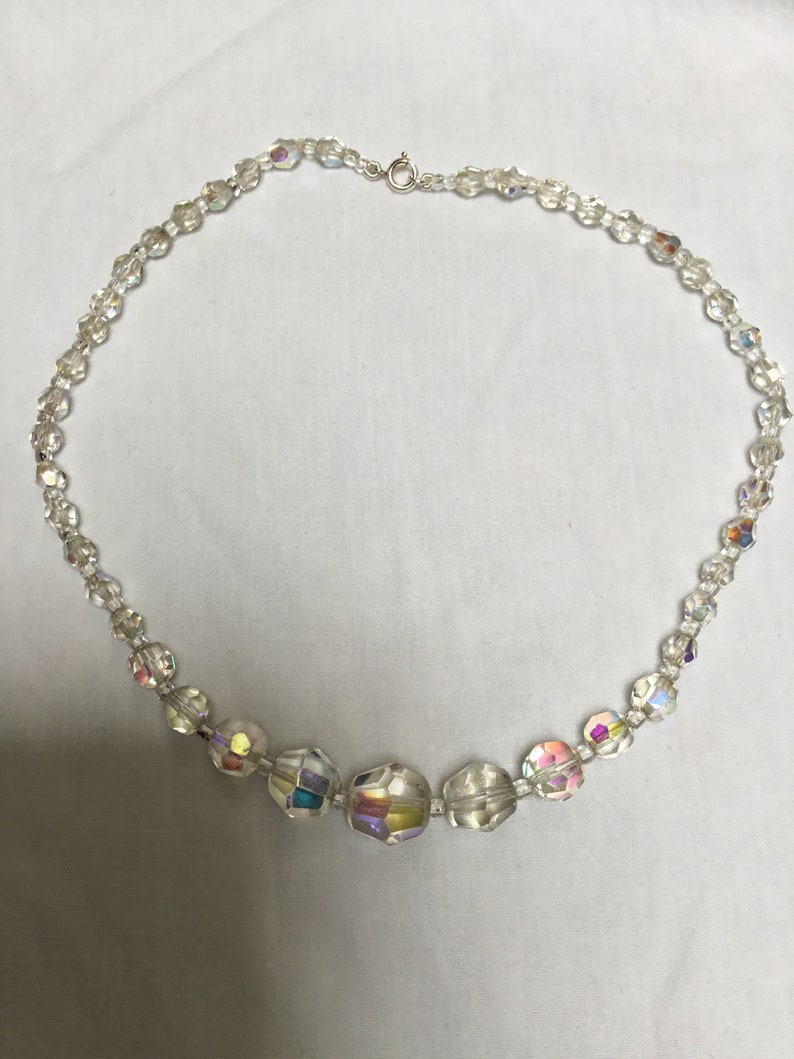 Vintage Aurora Borealis Crystal bead necklace 1950 1960s 1 row | Etsy