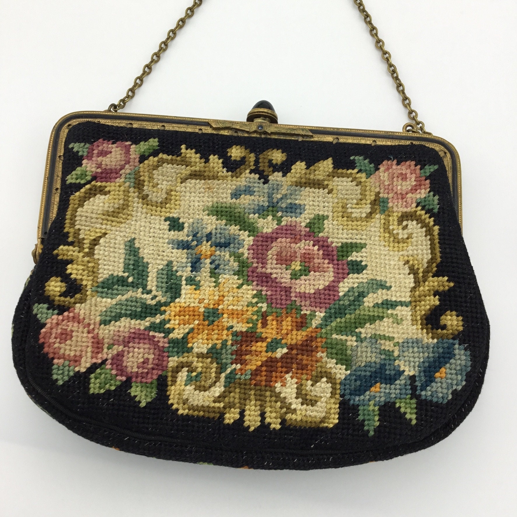 Vintage Art Deco 1930s Petit Point Tapestry Small Hand Bag