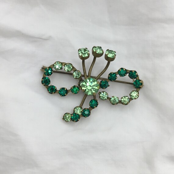 Vintage flower 1950s brass & emerald green and pe… - image 10