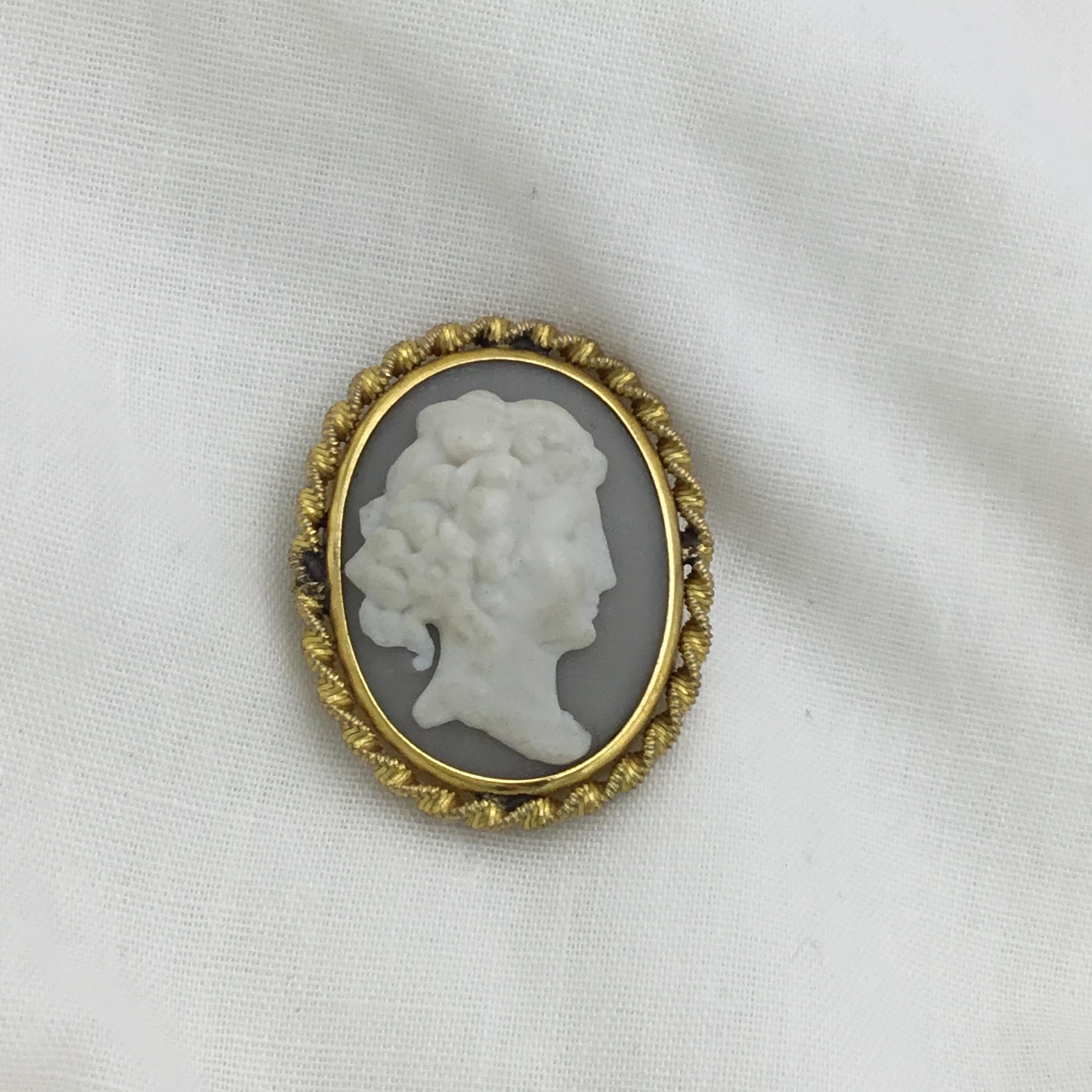 Broche Vintage Camée En Rhodoïd/bakélite - Multicolore - Bon état - Bijou Rétro