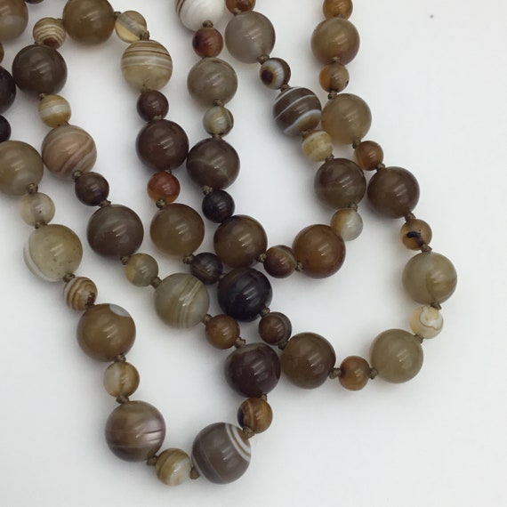 Banded agate gemstone brown and white long bead n… - image 4