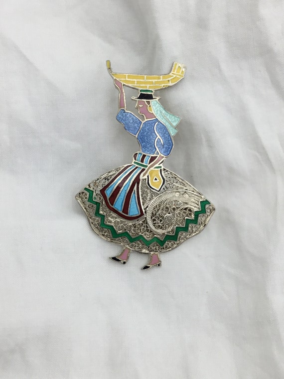Broche vintage fleur en filigrane d'argent 800 avec finition