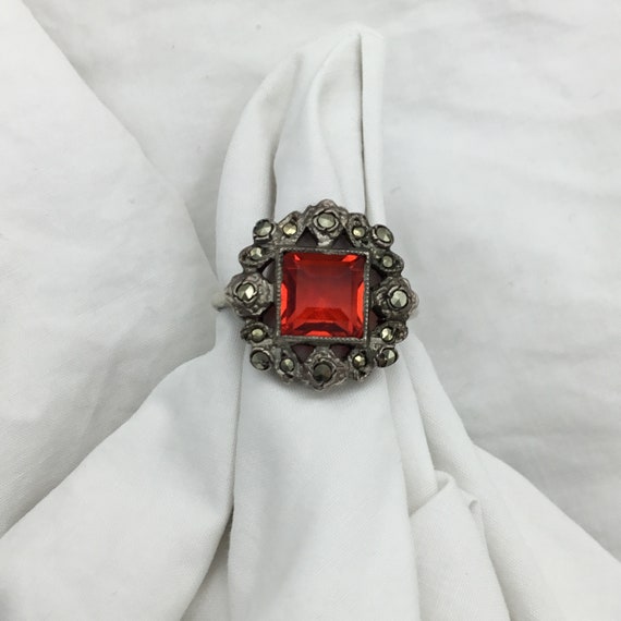 Art Deco C1930s to 1940s ruby red glass 8mm and S… - image 2