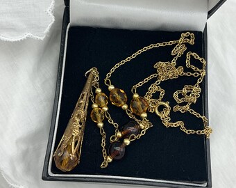 【ヴィンテージ】ネパール オールドネックレス 琥珀風パーツ 真鍮パーツ ガラス アクセサリー 【ヴィンテージ】ネパール オールドネックレス 琥珀風