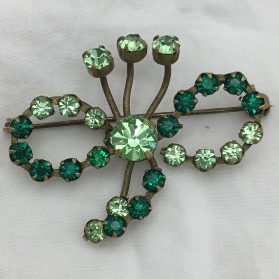 Vintage flower 1950s brass & emerald green and pe… - image 5