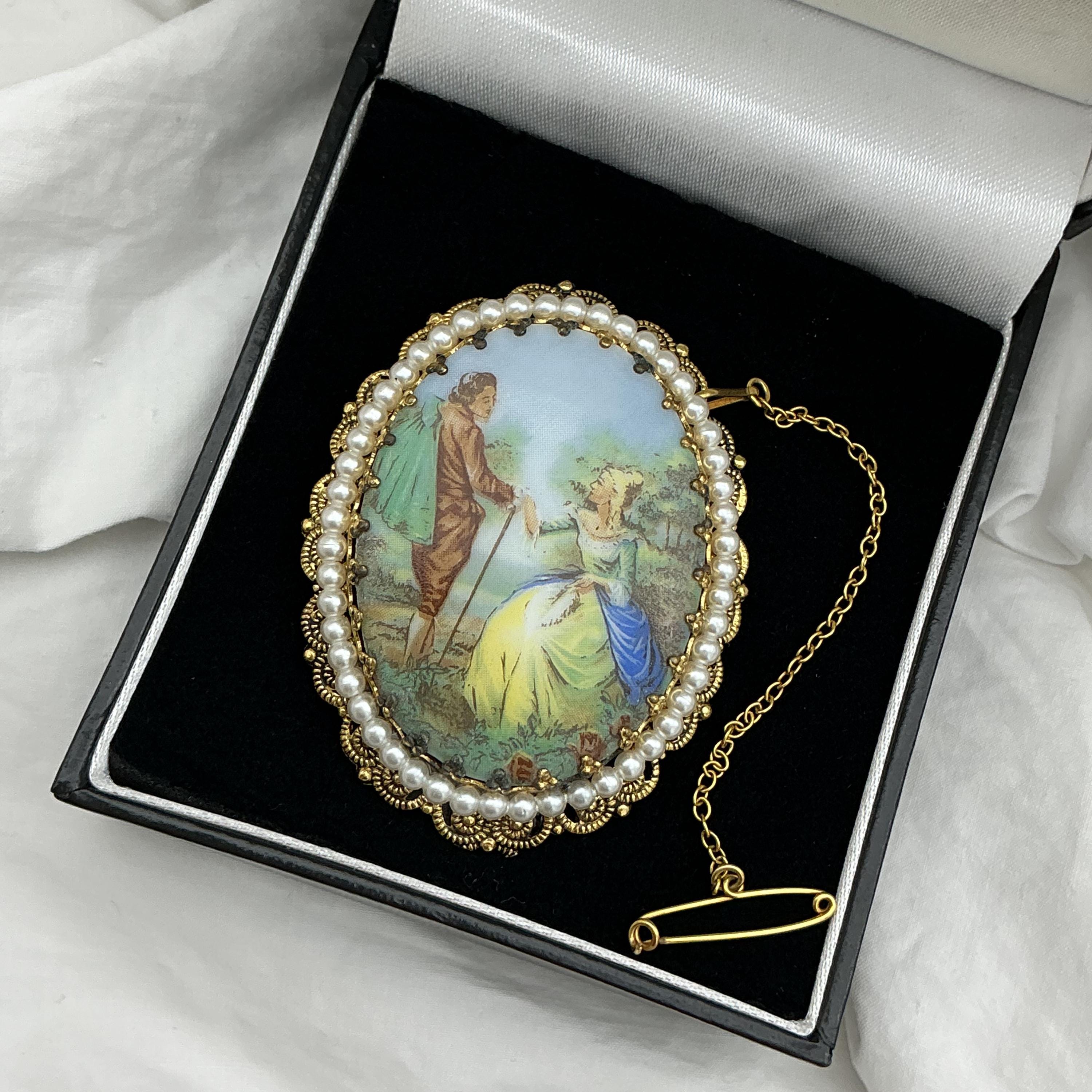 Lot of 9 vintage gold tone 800 silver crystal mother of pearl Bar Brooch 14K Gold & Pearl Brooch – Olde Inverness Antiques main image 4