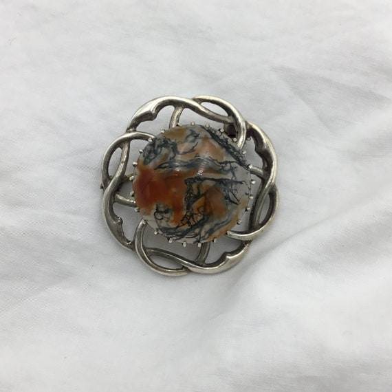 Vintage 1930s to 1940s Silver and Moss agate smal… - image 8