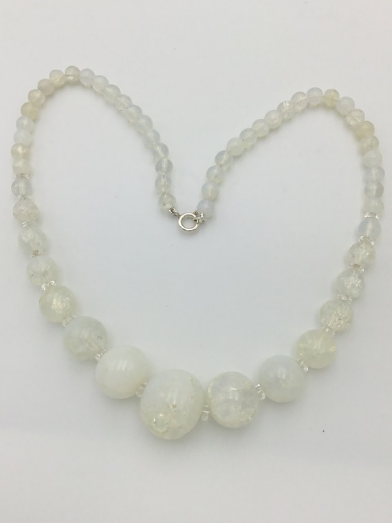 Art Deco 1930s white opaline glass large bead nec… - image 4