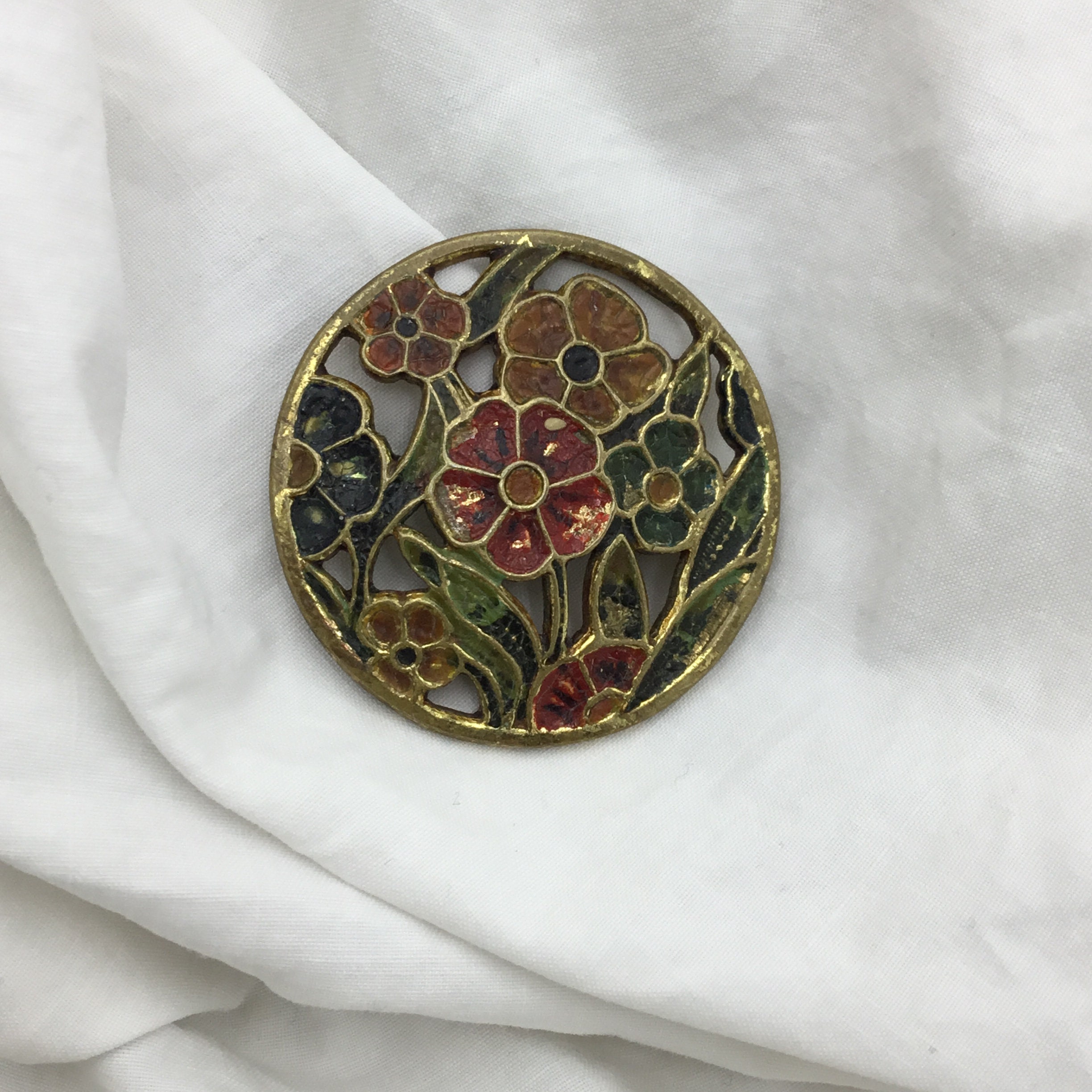 Broche Ancienne Fleurs En Laiton Doré Style Art Déco/Art Nouveau - Numéro 321 - Occasion Très Bon état